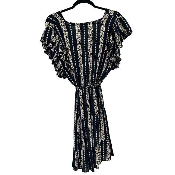 Angie Black Tan Ruffle Babydoll Boho Western Rayon Mini Dress Women’s Small NEW - Picture 2 of 11